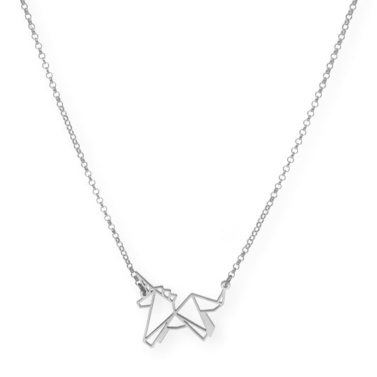 Collar con Colgante Origami Unicornio en Plata de Ley 925