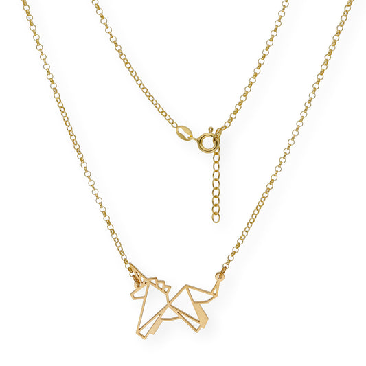 Collar con Colgante Origami Unicornio en Plata de Ley 925 con Baño de Oro 18k