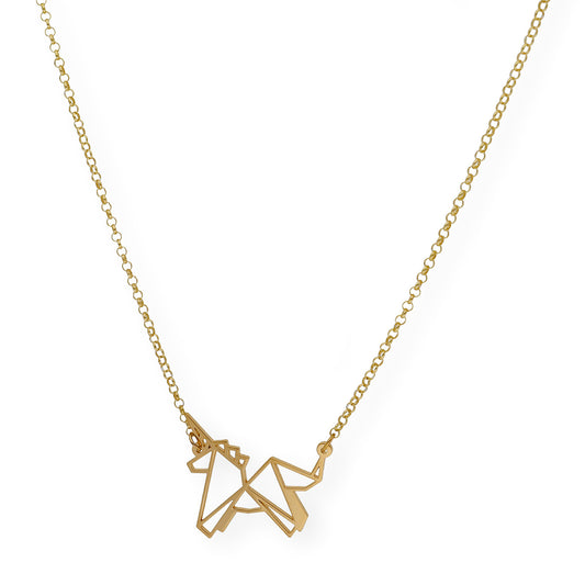 Collar con Colgante Origami Unicornio en Plata de Ley 925 con Baño de Oro 18k