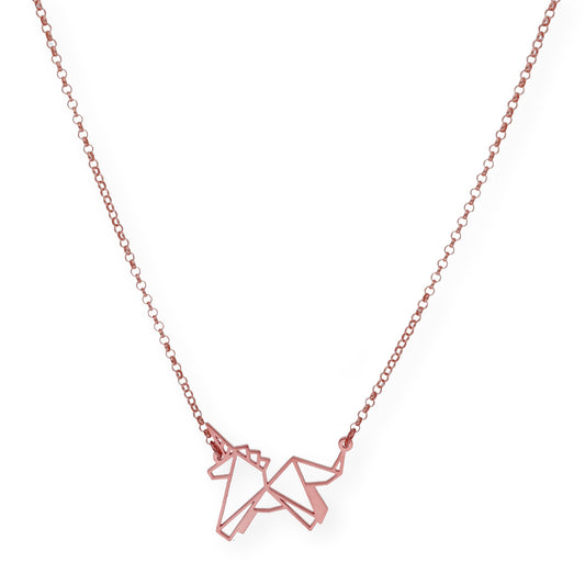 Collar con Colgante Origami Unicornio en Plata de Ley 925 con Baño de Oro Rosa 18k