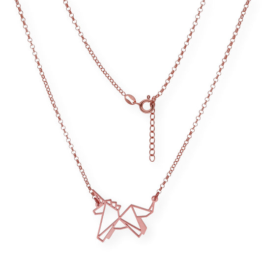 Collar con Colgante Origami Unicornio en Plata de Ley 925 con Baño de Oro Rosa 18k
