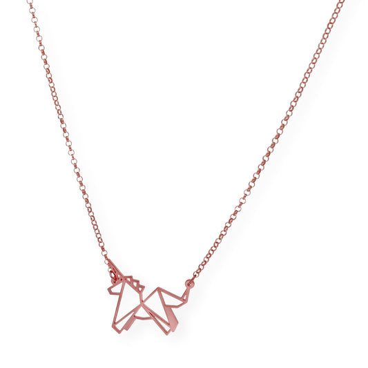 Collar con Colgante Origami Unicornio en Plata de Ley 925 con Baño de Oro Rosa 18k