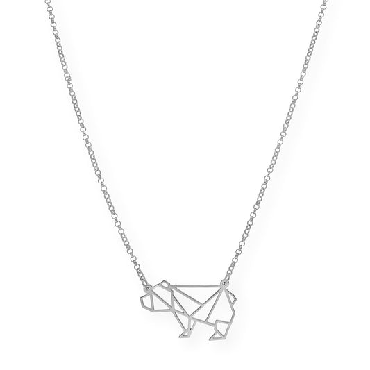 Collar con Colgante Origami Oso en Plata de Ley 925