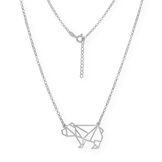 Collar con Colgante Origami Oso en Plata de Ley 925