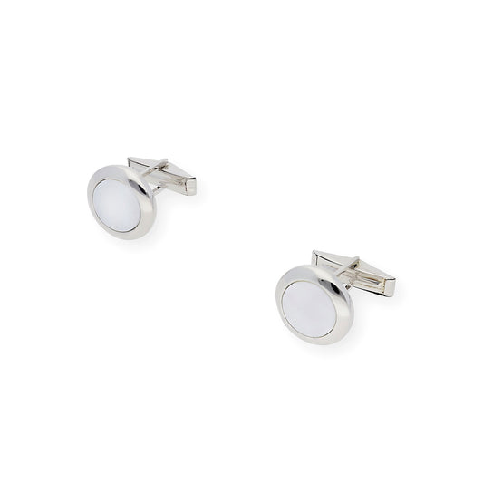 Gemelos de Plata con Nácar Diseño Redondo