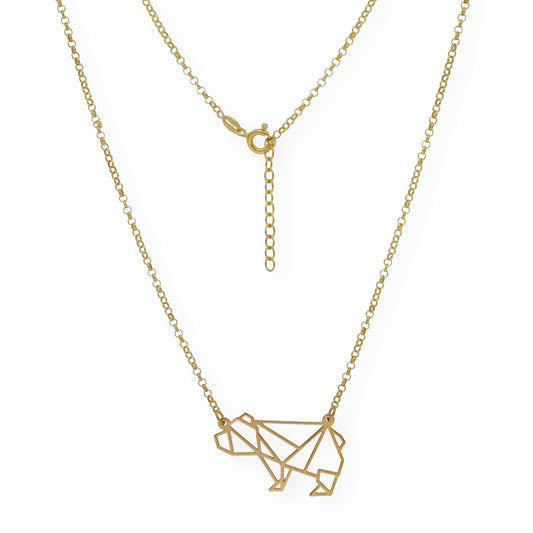 Collar con Colgante Origami Oso en Plata de Ley 925 con Baño de Oro 18k