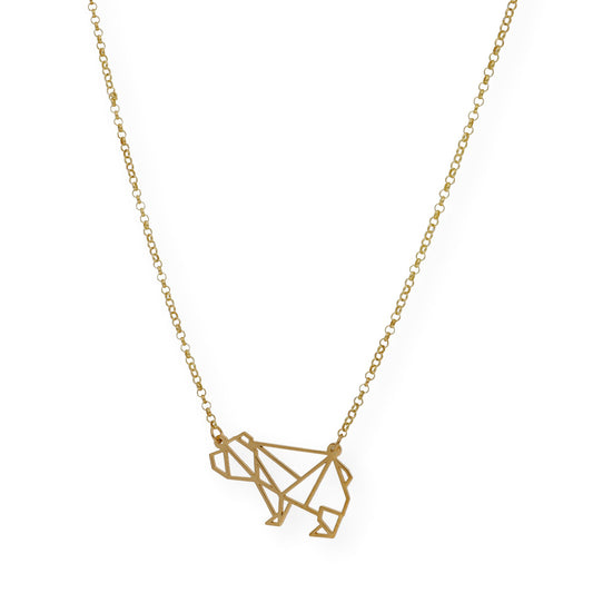 Collar con Colgante Origami Oso en Plata de Ley 925 con Baño de Oro 18k