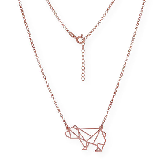 Collar con Colgante Origami Oso en Plata de Ley 925 con Baño de Oro Rosa 18k
