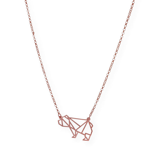 Collar con Colgante Origami Oso en Plata de Ley 925 con Baño de Oro Rosa 18k