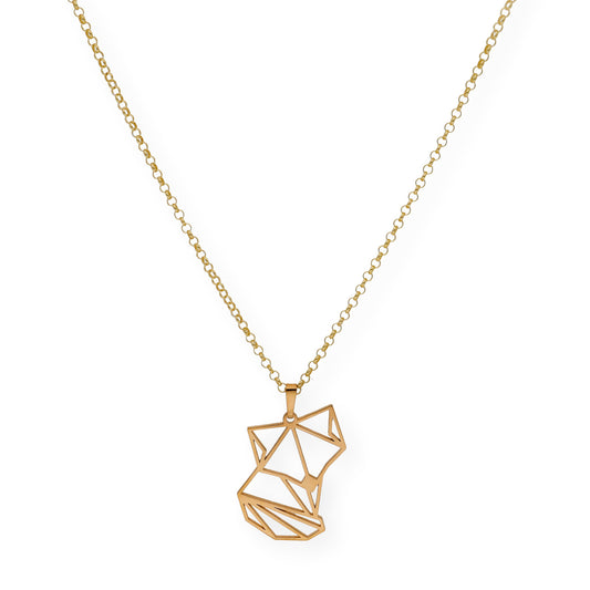 Collar con Colgante Origami Zorro en Plata de Ley 925 con Baño de Oro 18k