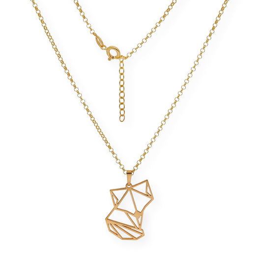 Collar con Colgante Origami Zorro en Plata de Ley 925 con Baño de Oro 18k