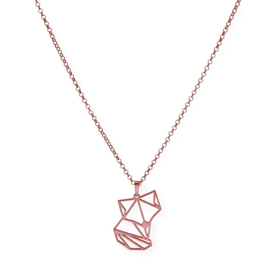 Collar con Colgante Origami Zorro en Plata de Ley 925 con Baño de Oro Rosa 18k