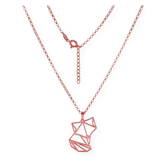 Collar con Colgante Origami Zorro en Plata de Ley 925 con Baño de Oro Rosa 18k