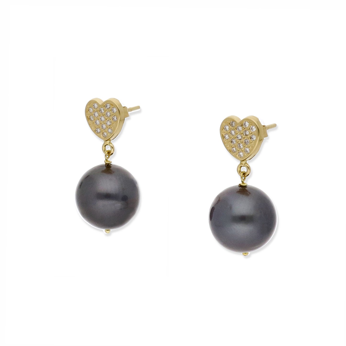 Pendientes Corda en Oro de Ley 18K con Corazón de Diamantes y Perlas Tahití