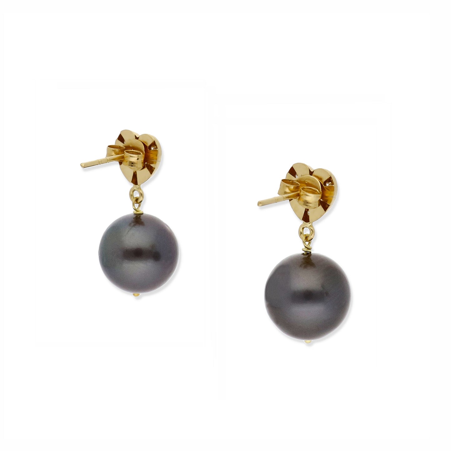 Pendientes Corda en Oro de Ley 18K con Corazón de Diamantes y Perlas Tahití