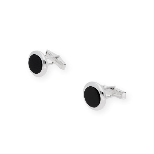 Gemelos de Plata con Ónix Diseño Redondo