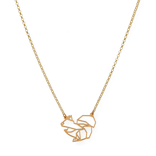 Collar con Colgante Origami Ardilla en Plata de Ley 925 con Baño de Oro 18k