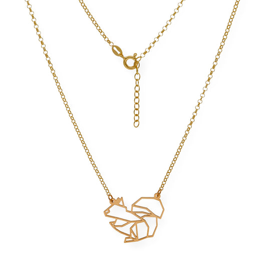 Collar con Colgante Origami Ardilla en Plata de Ley 925 con Baño de Oro 18k
