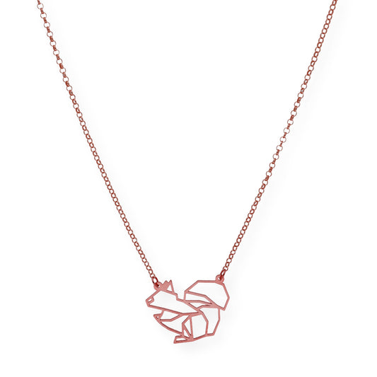 Collar con Colgante Origami Ardilla en Plata de Ley 925 con Baño de Oro Rosa 18k