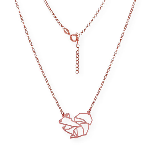 Collar con Colgante Origami Ardilla en Plata de Ley 925 con Baño de Oro Rosa 18k