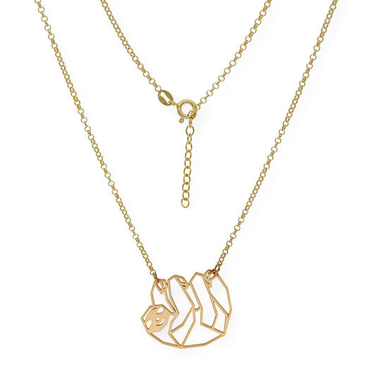 Collar con Colgante Origami Perezoso en Plata de Ley 925 con Baño de Oro 18k