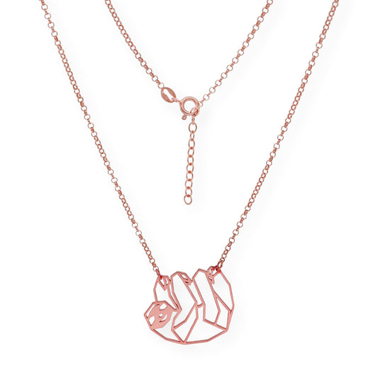 Collar con Colgante Origami Perezoso en Plata de Ley 925 con Baño de Oro Rosa 18k