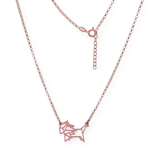 Collar con Colgante Origami León en Plata de Ley 925 con Baño de Oro Rosa 18k