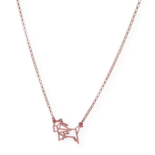 Collar con Colgante Origami León en Plata de Ley 925 con Baño de Oro Rosa 18k