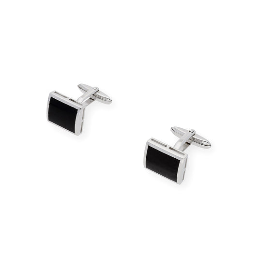 Gemelos de Plata con Ónix Diseño Rectangular