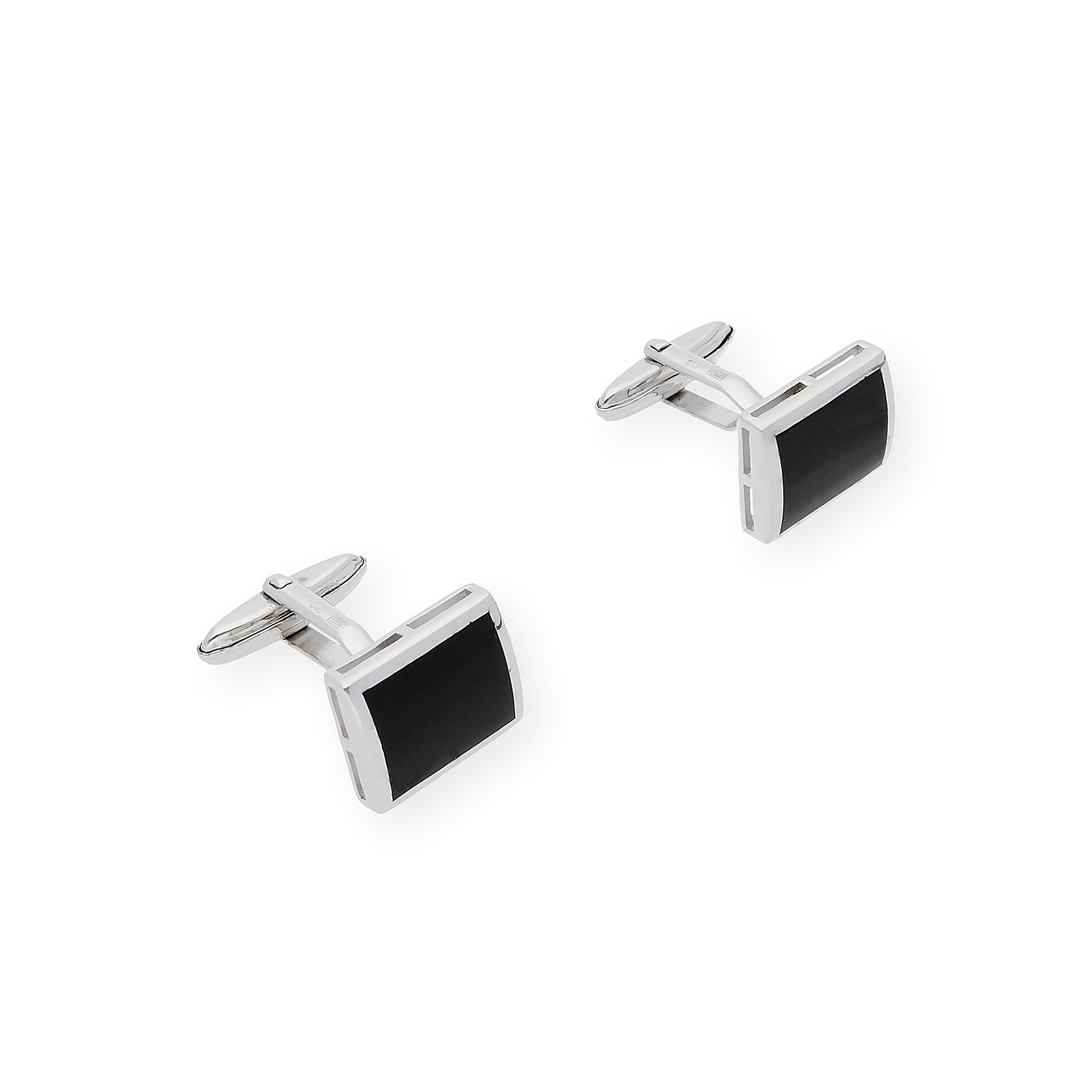 Gemelos de Plata con Ónix Diseño Rectangular