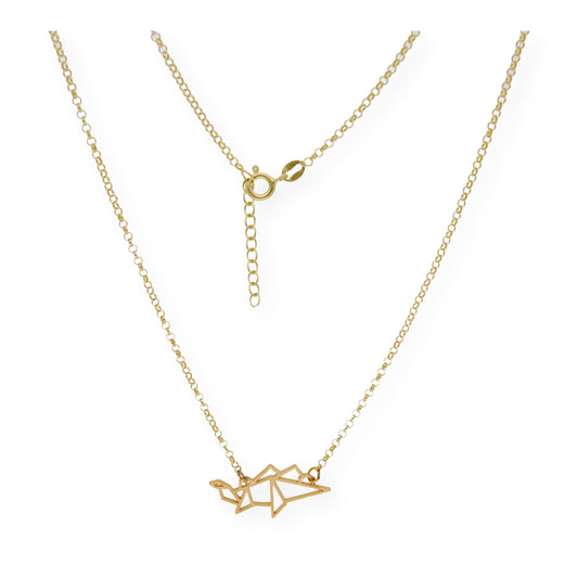 Collar con Colgante Origami Dinosaurio en Plata de Ley 925 con Baño de Oro 18k