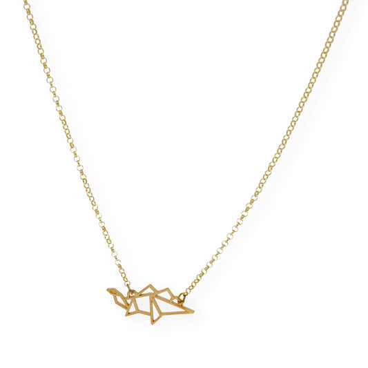 Collar con Colgante Origami Dinosaurio en Plata de Ley 925 con Baño de Oro 18k