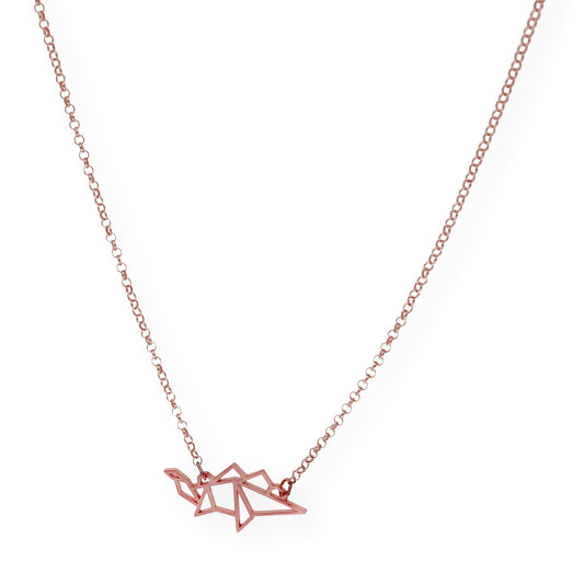 Collar con Colgante Origami Dinosaurio en Plata de Ley 925 con Baño de Oro Rosa 18k
