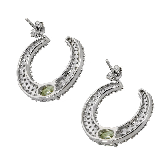 Pendientes Luna Invertida en plata de ley 925 con Gemas Verdes y Circonitas