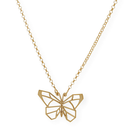 Collar con Colgante Origami Mariposa en Plata de Ley 925 con Baño de Oro 18k