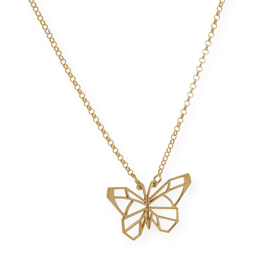 Collar con Colgante Origami Mariposa en Plata de Ley 925 con Baño de Oro 18k