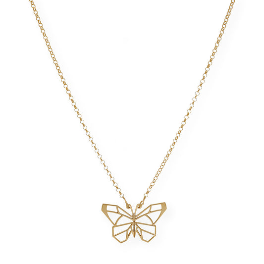 Collar con Colgante Origami Mariposa en Plata de Ley 925 con Baño de Oro 18k