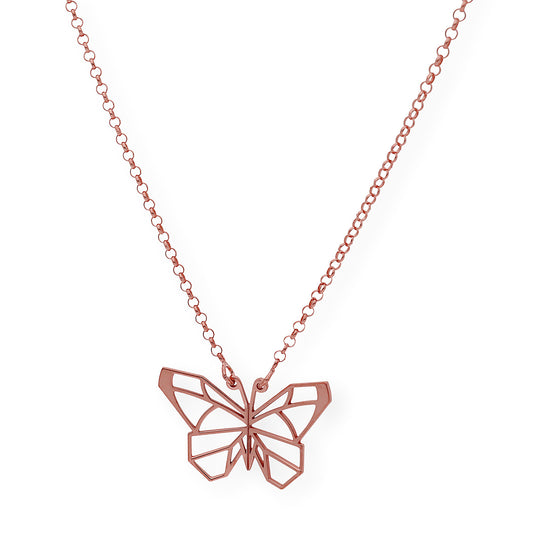 Collar con Colgante Origami Mariposa en Plata de Ley 925 con Baño de Oro Rosa 18k