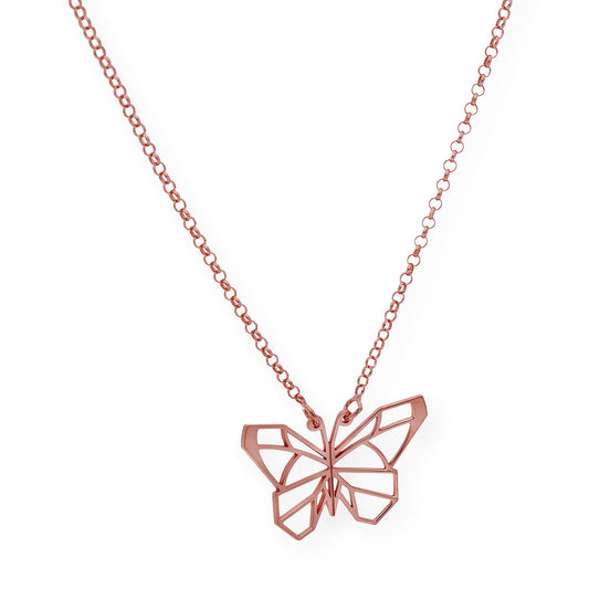 Collar con Colgante Origami Mariposa en Plata de Ley 925 con Baño de Oro Rosa 18k