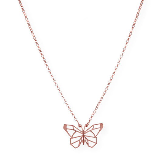 Collar con Colgante Origami Mariposa en Plata de Ley 925 con Baño de Oro Rosa 18k