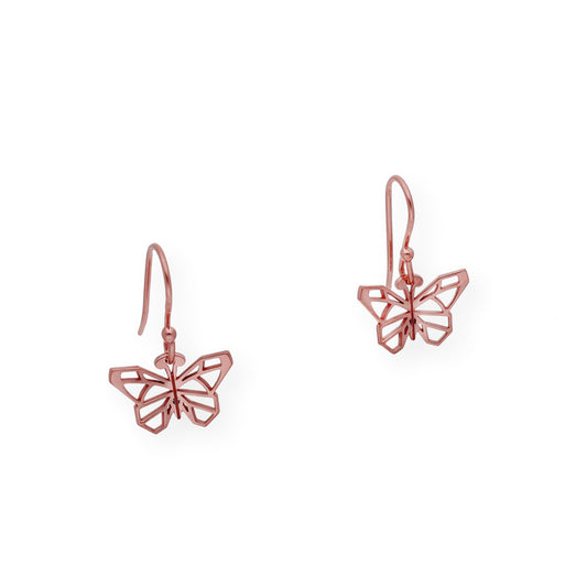 Pendientes Origami Mariposa en Plata de Ley 925 con Baño de Oro Rosa 18k