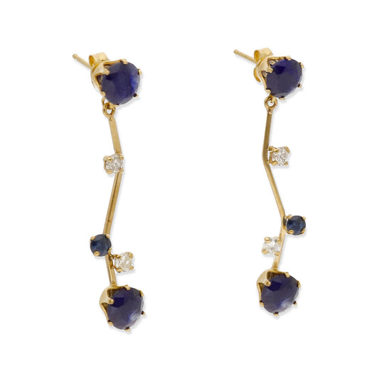 Pendientes Flok en Oro de 18K con Diamantes y Zafiros