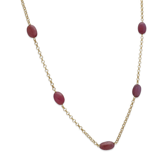 Collar de Oro de ley 18K y Rubíes Naturales Ovales