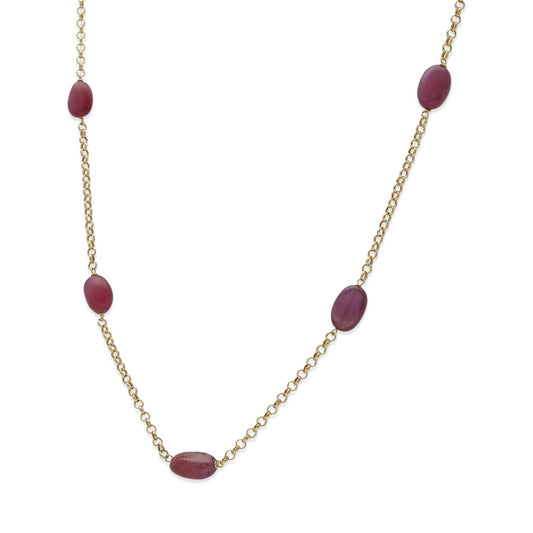 Collar de Oro de ley 18K y Rubíes Naturales Ovales