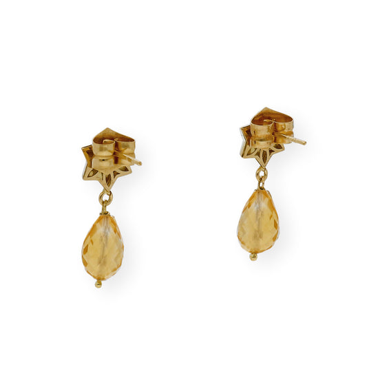 Pendientes Star Oro Amarillo 18K con Diamantes y Cuarzo Citrinos