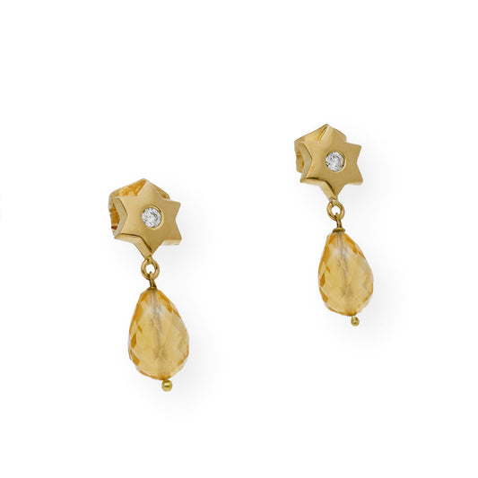Pendientes Star Oro Amarillo 18K con Diamantes y Cuarzo Citrinos