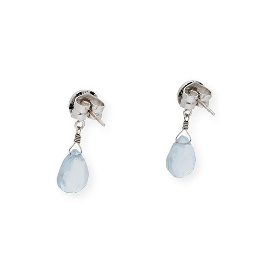 Pendientes Limón Oro Blanco 18K con Diamantes y Topacio Azul