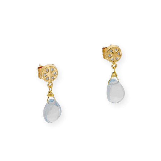 Pendientes Limón Oro Amarillo 18K con Diamantes y Topacio Azul