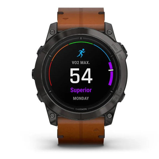 Reloj Garmin epix PRO (Gen 2) Sapphire | 51mm Titanio DLC Gris Carbón con correa de cuero 010-02804-30