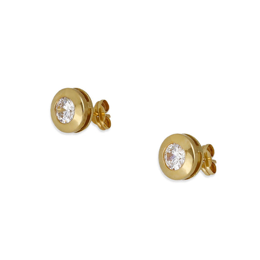 Pendientes en Oro de Ley 18K con Circonita en Chatón 8.50mm